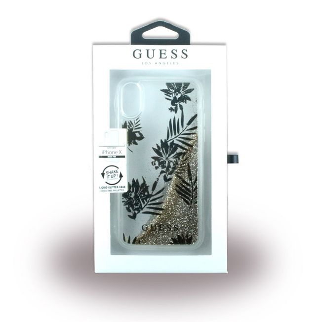 Iphone X - Glitzer Case Guess Palm - Liquid gold